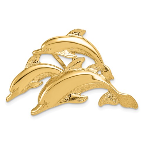 14k Yellow Gold Three Dolphins Pendant Slide 1in
