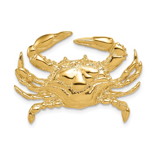 14k Yellow Gold Blue Crab Pendant Slide 7/8in