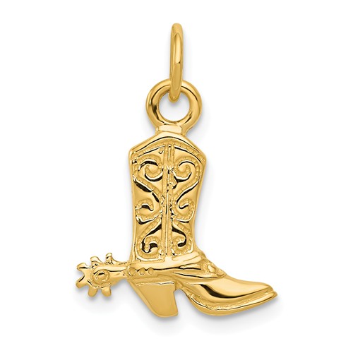 14k Yellow Gold 3-D Cowboy Boot Pendant