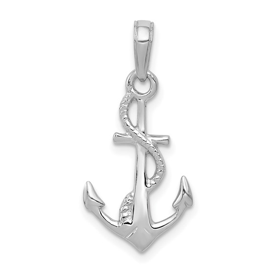 14kt White Gold 3/4in Anchor with Rope Pendant