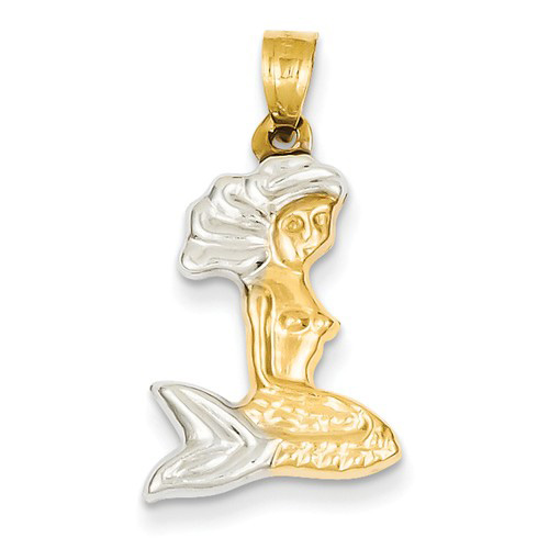 14kt Yellow Gold Rhodium 3/4in Sitting Mermaid Pendant