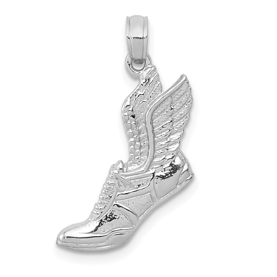 10k White Gold Running Shoe with Wings Pendant 3/4in
