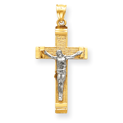 14kt Two-tone Gold 1 1/4in Crucifix Pendant with Satin Finish