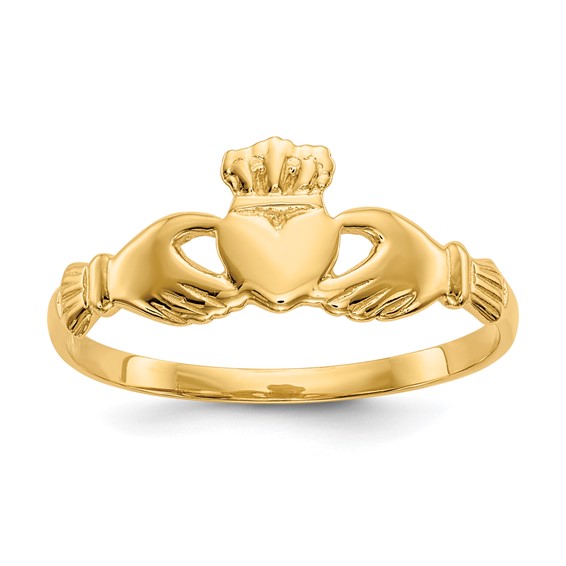 14kt Yellow Gold Slender Claddagh Ring with Grooves