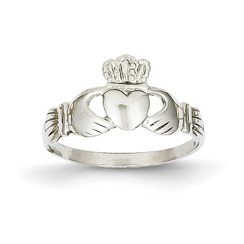 Open Back Claddagh Ring With Grooves 14k White Gold