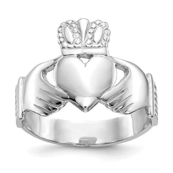 14kt White Gold Men's Claddagh Open Back Ring