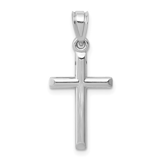 14k White Gold Hollow Latin Cross Pendant 3/4in