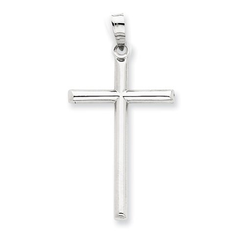 14k White Gold Polished Hollow Cross Pendant 1 1/4in