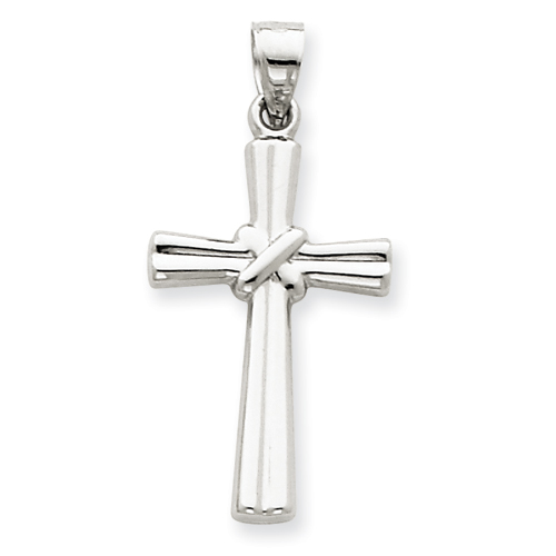 14kt White Gold 1in Hollow Wrapped Cross Pendant