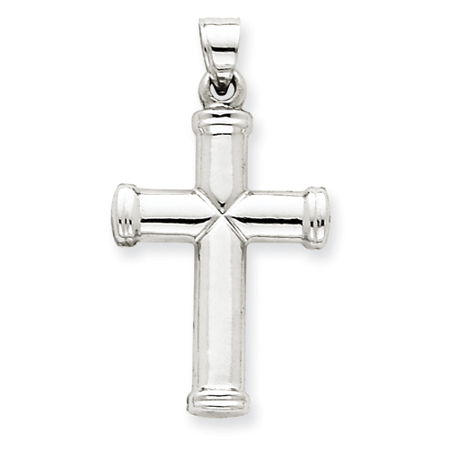 14k White Gold Hollow Polished Cross Pendant 1in