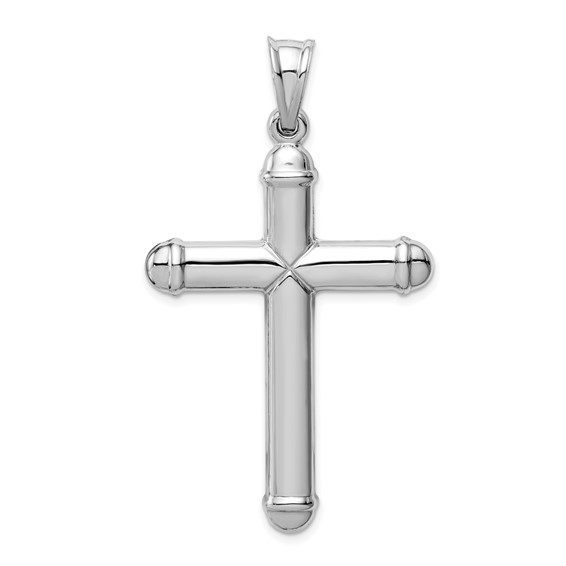 14k White Gold Hollow Cross Pendant with Rounded Ends 1 5/8in
