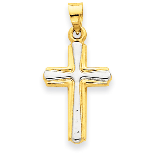 14k Yellow Gold and Rhodium 3/4in Crusader Cross Pendant