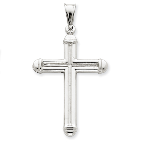 14kt White Gold 1 5/8in Hollow Grooved Cross Pendant D3206