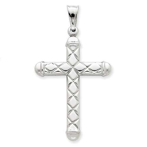 14kt White Gold 1 5/8in Hollow Textured Cross Pendant D3222