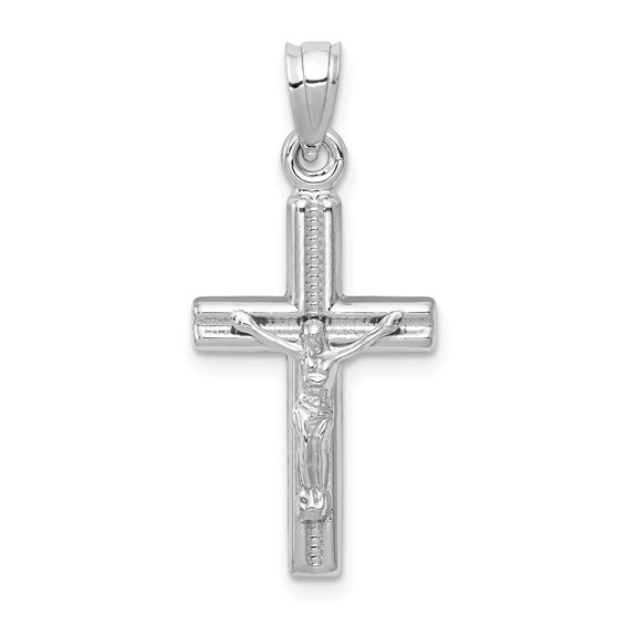 14kt White Gold 3/4in Hollow Latin Crucifix Pendant