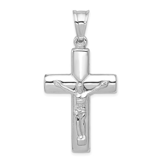 14kt White Gold 1 1/4in Hollow Reversible Crucifix Cross Pendant
