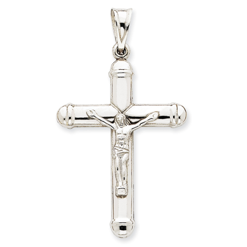 14kt White Gold 1 3/4in Hollow Reversible Crucifix Cross Pendant