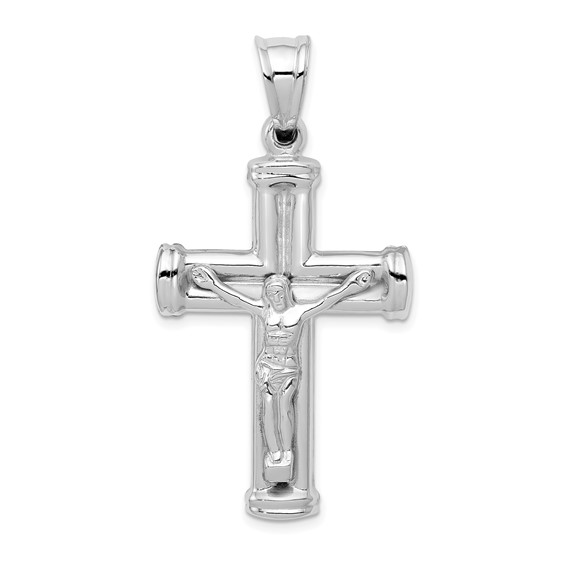 14kt White Gold 1 7/16in Hollow Reversible Crucifix Cross Pendant