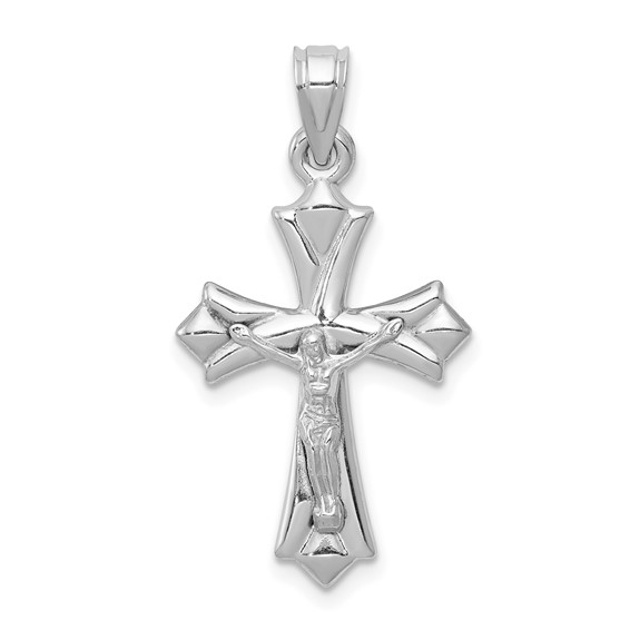 14kt White Gold 7/8in Hollow Reversible Fleur de Lis Crucifix
