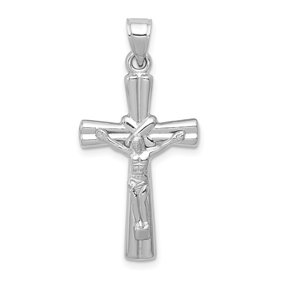 14kt White Gold 1in Reversible Hollow Crucifix Cross Pendant