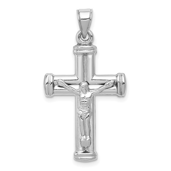 14k White Gold 1in Hollow Reversible Crucifix Cross Pendant