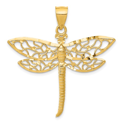 14k Yellow Gold Dragonfly Pendant 1 1/4in
