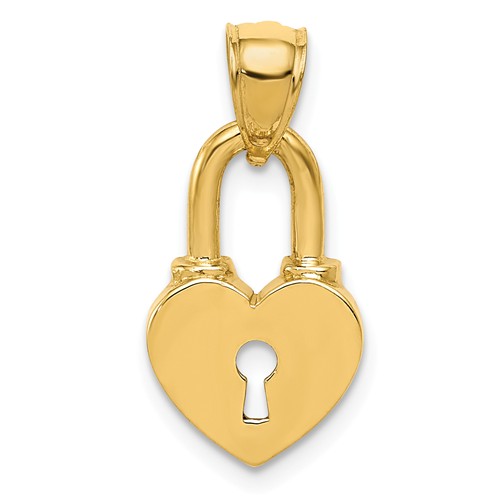 14k Yellow Gold Heart Shaped Lock Charm