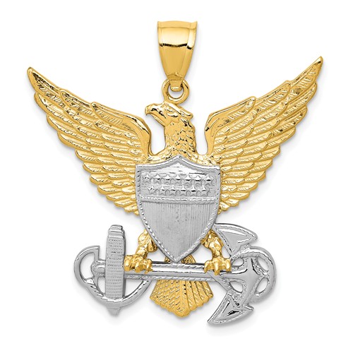 14k Two-Tone Gold United States Navy Eagle Pendant 1 1/4in