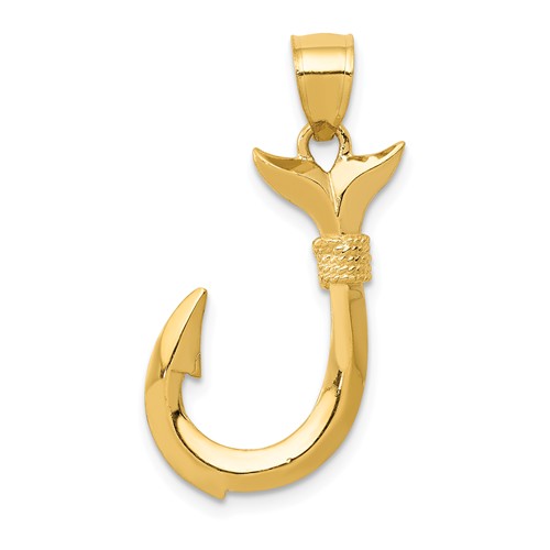14k Whale Tail Hook Pendant 7/8in
