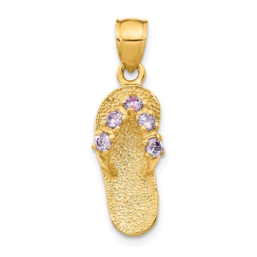 14k Yellow Gold Amethyst CZ Flip Flop Pendant