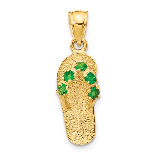 14k Yellow Gold Green CZ Flip Flop Pendant