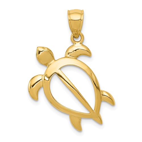 14k Yellow Gold Turtle Pendant Open Design 3/4in