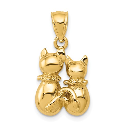 14k Yellow Gold Small Cat Couple Pendant