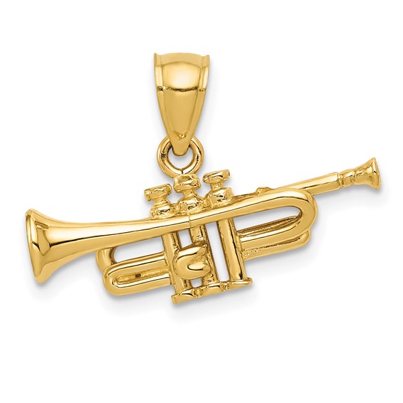 14k Yellow Gold Men's 3-D Trumpet Pendant