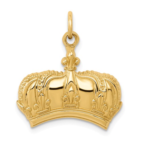 14k Yellow Gold Fleur De Lis Crown Pendant