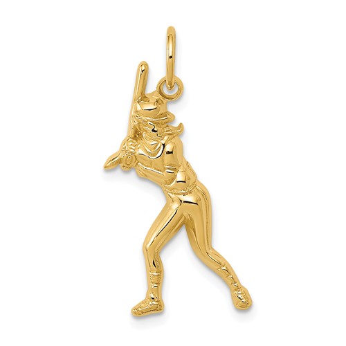 14k Yellow Gold Softball Batter Pendant 1in D3476 Joy Jewelers