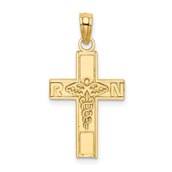 14k Yellow Gold 3/4in RN Caduceus Cross Pendant