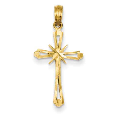 14k Yellow Gold 7/8in Budded Cross Pendant with X Center