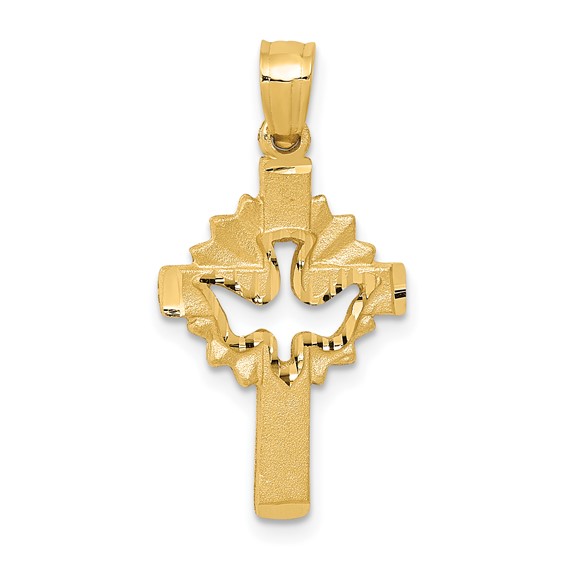 14k Yellow Gold Dove Cross Charm with Cut-Out Design 3/4in