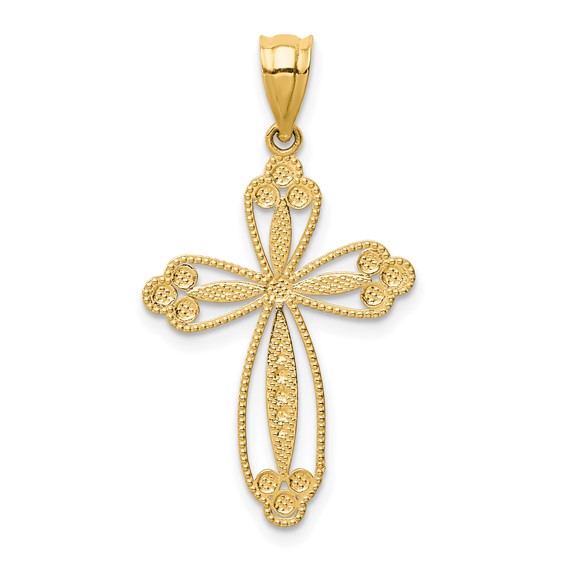 14k Yellow Gold 1in Budded Cross with Circles