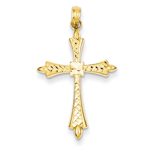 14kt Yellow Gold 1in Diamond-cut Budded Cross