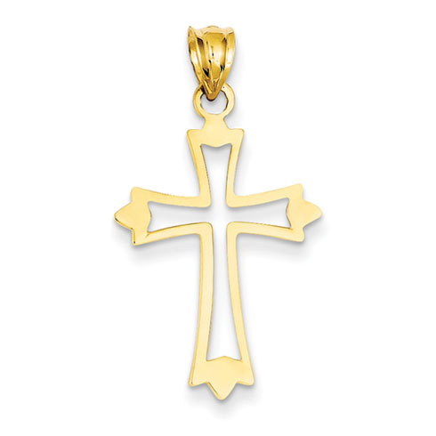 14k Yellow Gold 15/16in Budded Cut-out Cross Pendant