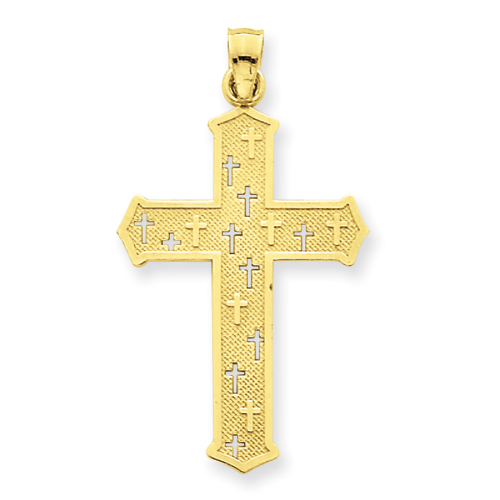 14k Yellow Gold Passion Cross Pendant with Tiny Crosses 1in