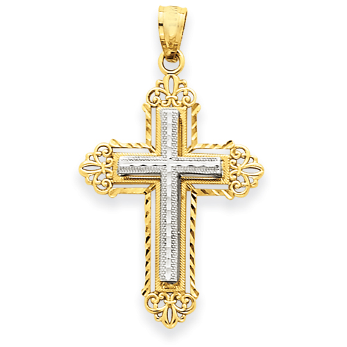 14kt Two-tone Gold 1in Fleur de lis Cross