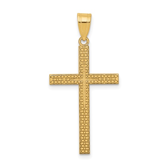 14k Yellow Gold 1in Diamond-Cut Slender Latin Cross Pendant