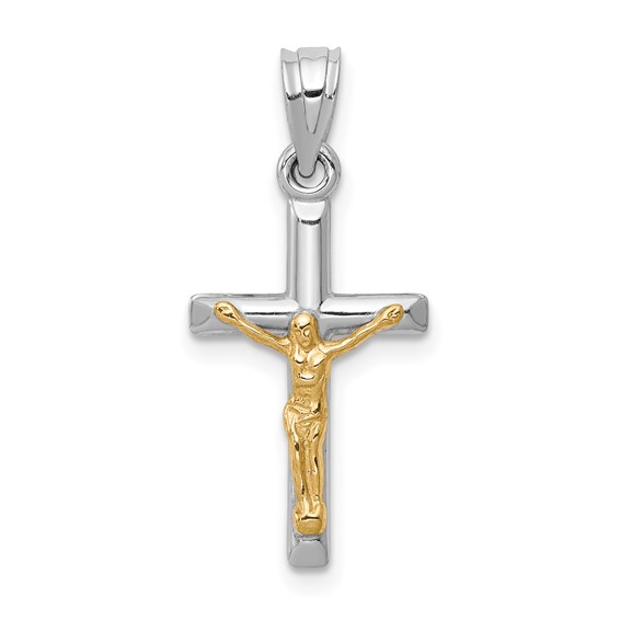 14kt Two-tone Gold 3/4in Hollow Crucifix Charm