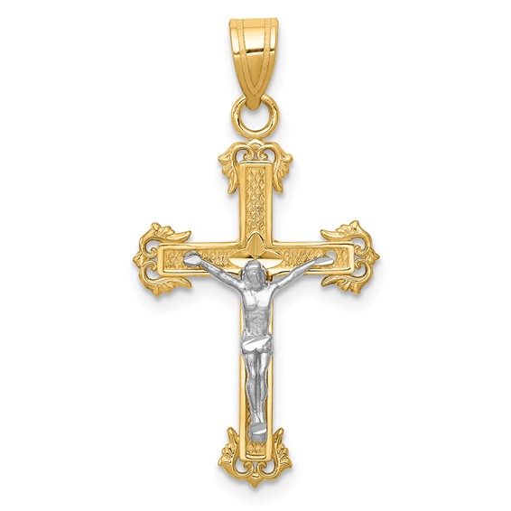 14k Two-tone Gold Diamond Cut Crucifix Pendant 15/16in
