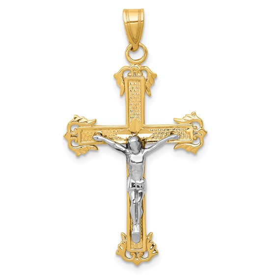 14k Two-tone Gold Diamond-cut Crucifix Pendant 1.25in