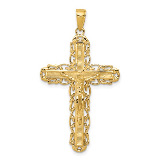 14kt Yellow Gold 1 3/8in INRI Large Ornate Crucifix
