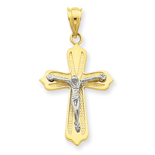 14k Two-tone Gold Tapered Crucifix Pendant 15/16in